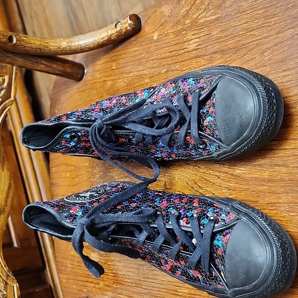 Converse Women High-Top Sneakers - Black with Multicolor Sequins - Picture 2 of 5